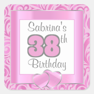Geburtstagsparty | DIY Text | Pink Quadratischer Aufkleber