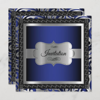 Geburtstagsparty | Dunkelblaue Metallic & Silver Einladung