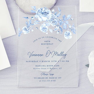 Geburtstagsparty Dusty Blue Floral Acryleinladungen