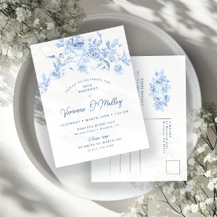 Geburtstagsparty Dusty Blue Rose Floral Einladungspostkarte