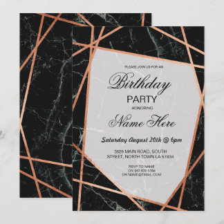 Geburtstagsparty Einladung Black Marble Rose Gold