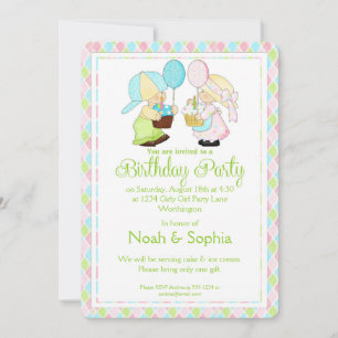 Geburtstagsparty Einladung Boy & Girl Twins d2
