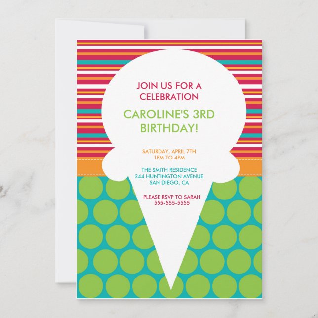 Geburtstagsparty Einladung farbenfrohe Eiscreme (Vorderseite)