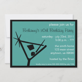 Geburtstagsparty Einladung Martini Glas (Aquamarin