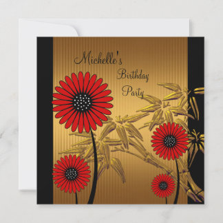 Geburtstagsparty Einladung Red Black Gold Bamboo