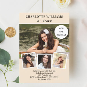 Geburtstagsparty Elfenbein Foto Collage Einladung