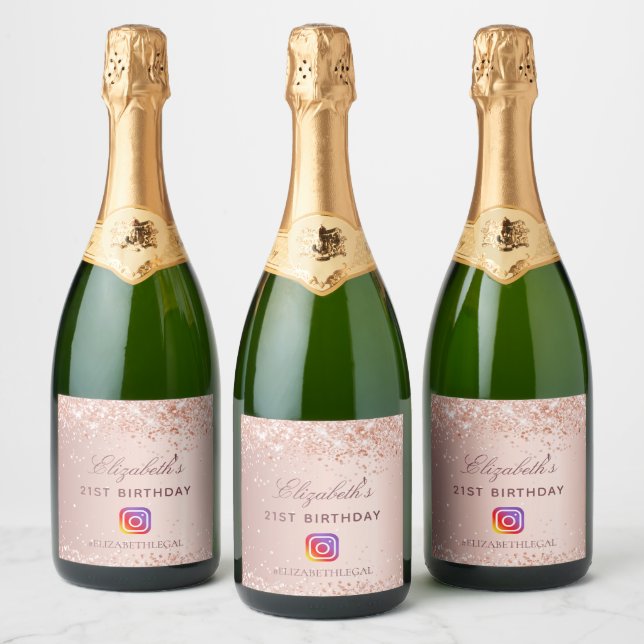 Geburtstagsparty Erröten Rose Glitzer Instagram Fo (Flaschen)