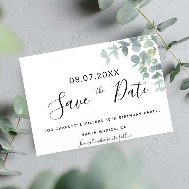 Geburtstagsparty Eukaluptus grün Save the Date (Von Creator hochgeladen)