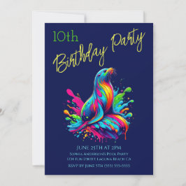 Geburtstagsparty - farbenfrohe Seelenschwalbe Einladung
