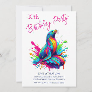 Geburtstagsparty - farbenfrohe Seelenschwalbe Einladung