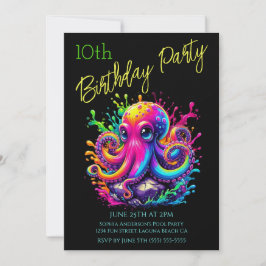Geburtstagsparty - farbenfroher Oktopus-Schlag Einladung
