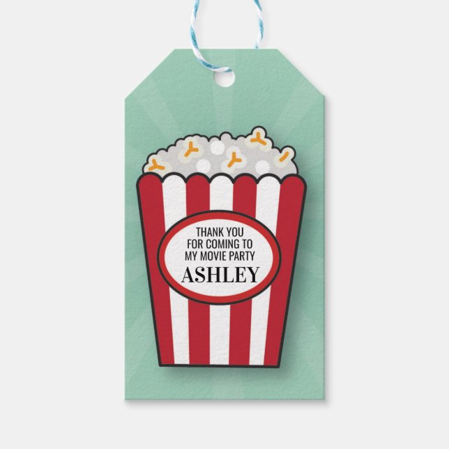 Geburtstagsparty Film Popcorn Film Danke Tags Geschenkanhänger (Vorderseite)