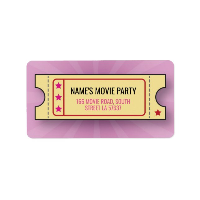 Geburtstagsparty Film Ticket Film-Adresse Labels Adressaufkleber (Vorne)