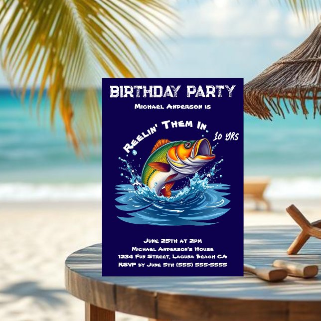 Geburtstagsparty-Fisch Einladung (Birthday party invitation Reelin them in Summer Party Fish out of water)