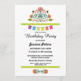Geburtstagsparty Floral Fiesta Mexikanische Einlad Einladung