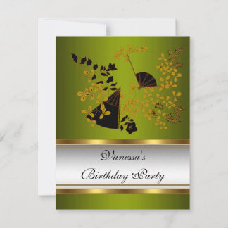 Geburtstagsparty Floral Green Black Gold Einladung
