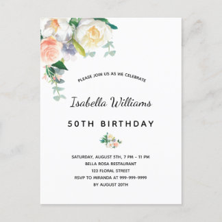 Geburtstagsparty floralen weiß Rosengold Rosa Rosa Postkarte