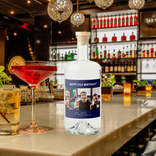 Geburtstagsparty Foto Marine Blau Moderner Typ Alkoholflaschenetikett