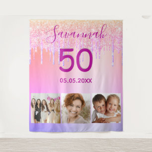 Geburtstagsparty Foto Rosa Gold Glitzer Tropfen Wandteppich