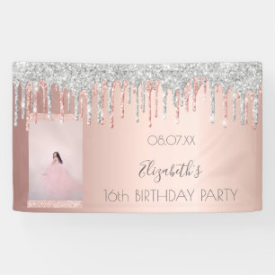 Geburtstagsparty Foto Rose Gold Glitzer Rosa Silbe Banner