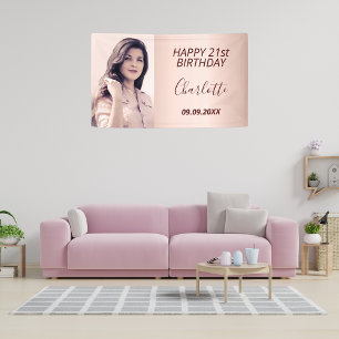 Geburtstagsparty Foto Rose Gold Rosa Moderne Banner