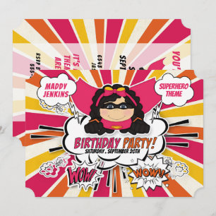 Geburtstagsparty für Girls Super Kids Pink Comic I Einladung