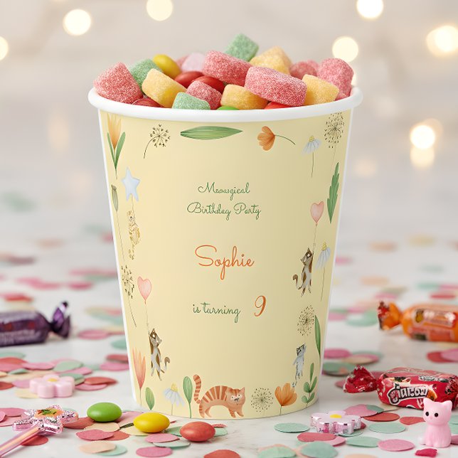 Geburtstagsparty für Katzen und Blume Pappbecher (Von Creator hochgeladen)