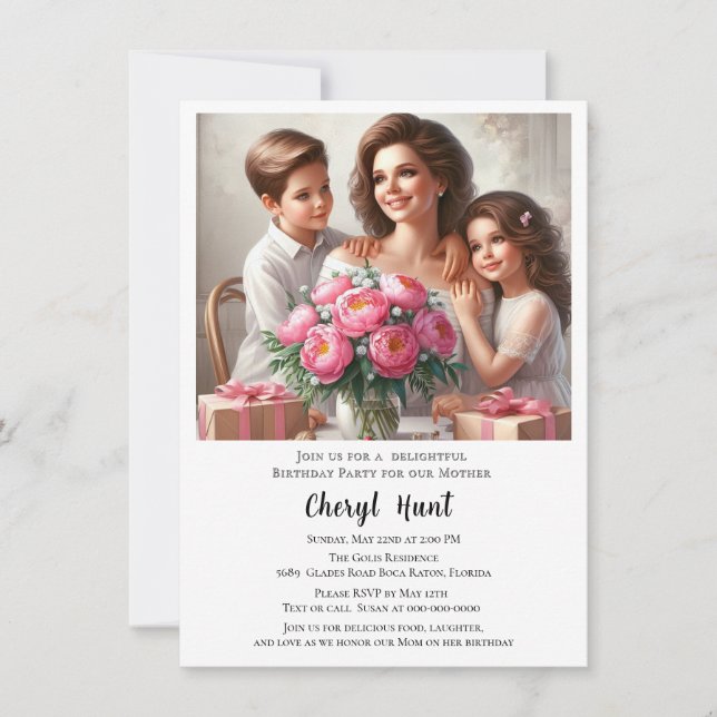 Geburtstagsparty für Mutter Familie Einladung (Vorderseite)