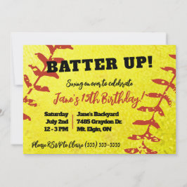 Geburtstagsparty für Softball, Gelb und Rot Einladung