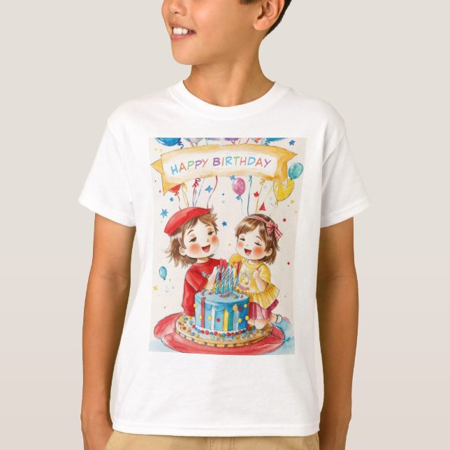 Geburtstagsparty für Twins T - Shirt (Junge) (Vorderseite)