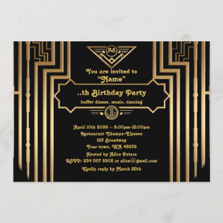 Geburtstagsparty, Gatsby-Stil, Art-Deko, Goldschwa Einladung
