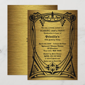 Geburtstagsparty, Gatsby-Stil, Gold, schwarz, Mono Einladung