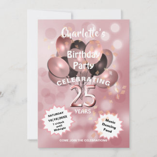 Geburtstagsparty Glam Sparkle Glitz Rose 25. Einladung