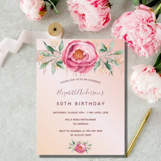 Geburtstagsparty Glitzer Rosa Rosa Rosa Blüte Einladung