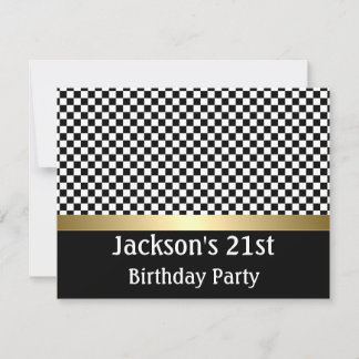 Geburtstagsparty Gold Black & White Karo Muster Einladung