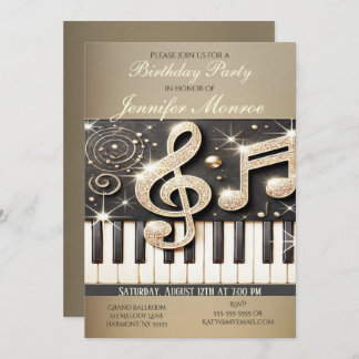 Geburtstagsparty Gold Glitzer Piano Einladung