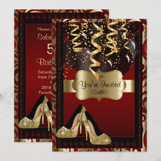 Geburtstagsparty | Gold High Heels Leopard Einladung