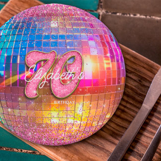 Geburtstagsparty Gold Pink Glitzer Disco Ball Pappteller