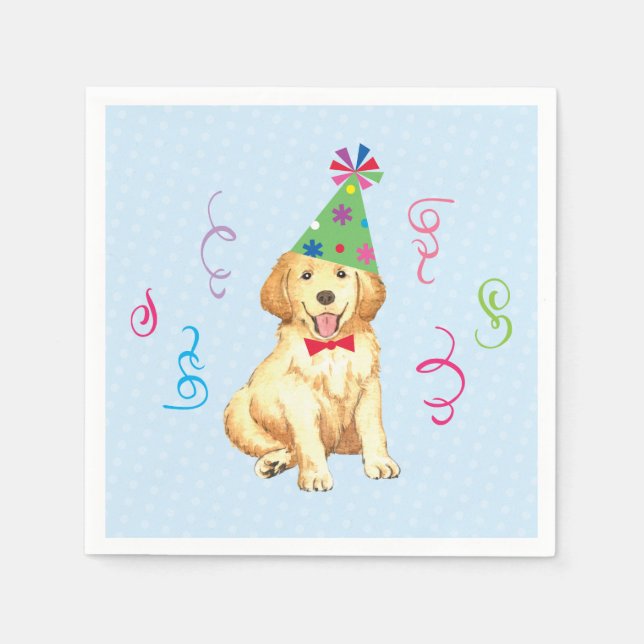 Geburtstagsparty Golden Retriever Serviette (Vorderseite)