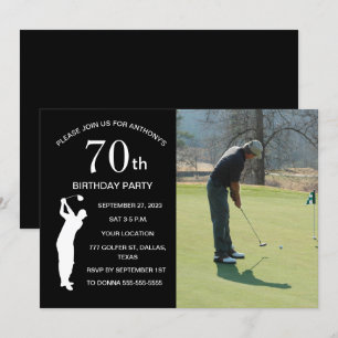 Geburtstagsparty Golfer Black Par Golf Foto Einladung