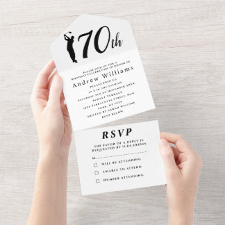 Geburtstagsparty Golfer Black Simple Modern All In One Einladung