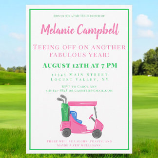 Geburtstagsparty Golfer Golf Preppy Pink Golf Cart Einladung