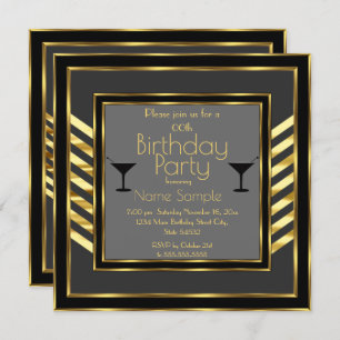 Geburtstagsparty Grau Schwarz Goldene Kunst, Dicht Einladung