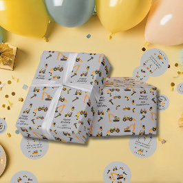 Geburtstagsparty "Gray Construction" zu zweisprach Geschenkpapier