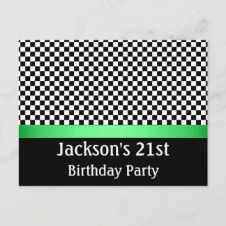 Geburtstagsparty Green Black & White Karo Muster Einladung
