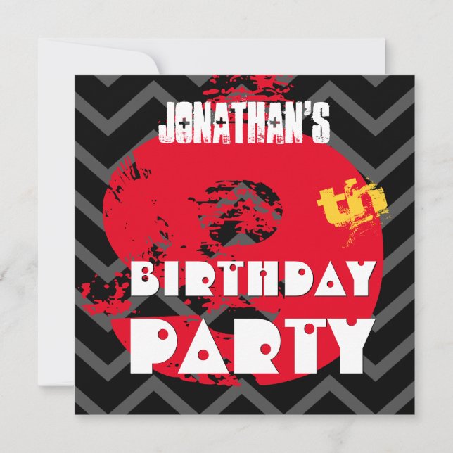 Geburtstagsparty Grunge und Chevrons A09 Einladung (Vorderseite)
