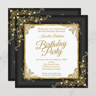 Geburtstagsparty Holzkohle Schwarzes Gold Weißes F Einladung