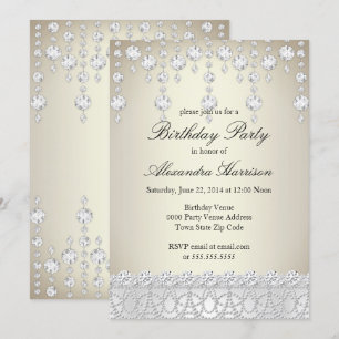 Geburtstagsparty Hübsch Kristall Silver Sepia Diam Einladung