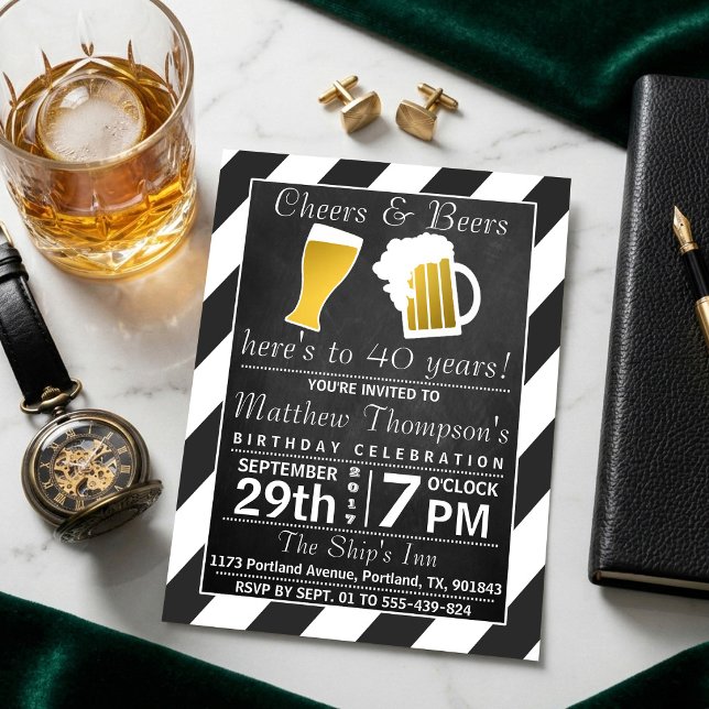 Geburtstagsparty im Chalkboard Cheers & Beers Einladung (Von Creator hochgeladen)
