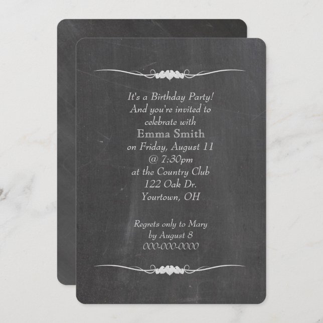 Geburtstagsparty im Chalkboard Einladung (Vorne/Hinten)